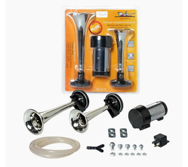 Сигнал звуковой пневматический 160/210мм 600/756Гц 115дБ 12В LOW/HIGH комплект с компрессором AirLine AHR-12C-04