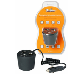 Прикуриватель-разветвитель 2 гнезда + 2USB в подстаканник с индикатором зарядки АКБ обрезиненый AirLine ASP-2U-12