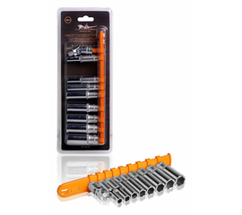 Набор головок торцевых 1/4" DR шестигранных глубоких 9пр. (6, 7, 8, 9, 10, 11, 12, 13мм, карданный шарнир) AirLine AT-9-25