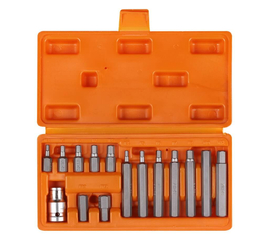 Набор бит вставок шестигранных 3/8" 30мм и 75мм с держателем бит 1/2" DR 15 предметов в кейсе AirLine AT-B-37
