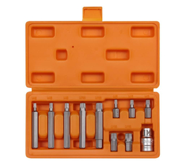 Набор бит вставок SPLINE 3/8" 30мм и 75мм с держателем бит 1/2" DR 11 предметов в кейсе AirLine AT-B-50