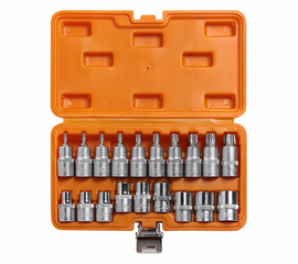 Набор головок 1/2" DR TORX E10-E24 и головок со вставками TORX T20-T70 длиной 55мм 19 предметов в кейсе AirLine AT-BS-33