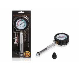 Компрессометр "Резьбовой" (бенз. двиг.) манометр в резиновом чехле, блистер AirLine AT-CM-02