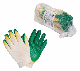 Перчатки ХБ с двойным латексным покрытием ладони, зеленые (5 пар) AirLine AWG-C-09