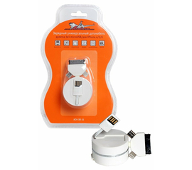 Зарядный универсальный датакабель рулетка 3 в 1 microUSB/для IPhone 4/5/6 AirLine ACH-3R-15