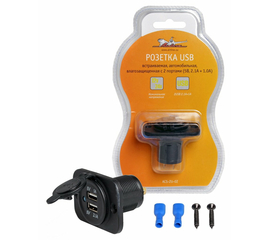 Розетка USB встраиваемая, автомобильная, влагозащищенная с 2 портами (5В, 2.1А + 1.0А) AirLine ACS-2U-02