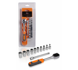 Набор головок с трещоткой 1/4" DR 72Т 12пр. (4, 5, 6, 7, 8, 9, 10, 11, 12, 13мм, удлинитель 100мм) AirLine AT-12-26