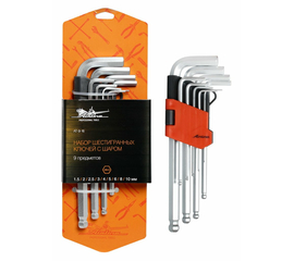 Набор шестигранных ключей с шаром 9 предметов (1.5, 2, 2.5, 3, 4, 5, 6, 8, 10мм) пласт.подвес AirLine AT-9-16