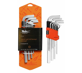 Набор шестигранных ключей 9 предметов (1.5, 2, 2.5, 3, 4, 5, 6, 8, 10мм) пласт.подвес AirLine AT-9-19