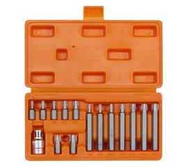 Набор бит вставок TORX 3/8" 30мм и 75мм с держателем бит 1/2" DR 15 предметов в кейсе AirLine AT-B-21