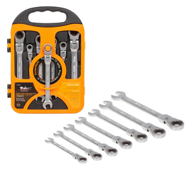 Набор ключей комбин. трещот. шарнирных 7предм. (8, 10, 12, 13, 14, 17, 19мм) пласт.пенал AirLine AT-RFS-13