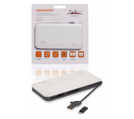 Аккумулятор внешний универсальный 12000мАч: microUSB/Lightning 2.1A AirLine APB-12-04