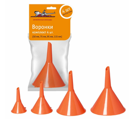 Воронки комплект 4 шт. (50 мм, 75 мм, 95 мм, 115 мм), в пакете с навершием AirLine APF-01
