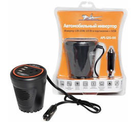 Инвертор 12В-220В, 120 Вт в подстаканник + 3USB AirLine API-120-00