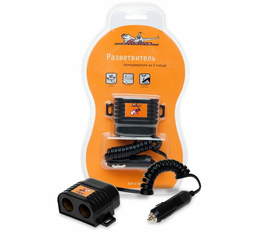 Прикуриватель-разветвитель на 2 гнезда с витым шнуром AirLine ASP-2-05