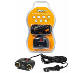 Прикуриватель-разветвитель 2 гнезда + 2USB с витым шнуром, штекер-фиксатор AirLine ASP-2U-11