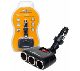 Прикуриватель-разветвитель трансформер на 3 гнезда, штекер-фиксатор AirLine ASP-3T-09