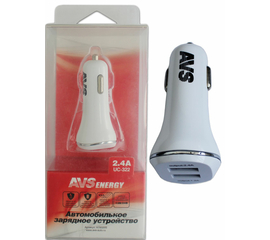 USB автомобильное зарядное устройство AVS 2 порта UC-322 (2, 4А)
