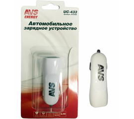 USB автомобильное зарядное устройство AVS 2 порта UC-433 (2, 4А)