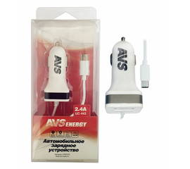 USB автомобильное зарядное устройство AVS 1 порт+ Type C UC-443 (2, 4А)