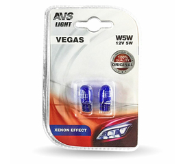 Лампа AVS Vegas в блистере 12V. W5W XENON EFFECT (W2, 1x9, 5d) - 2 шт.