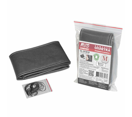 Оплётка на руль со шнурком (размер M, черный) (экокожа) AVS GL-301M-B