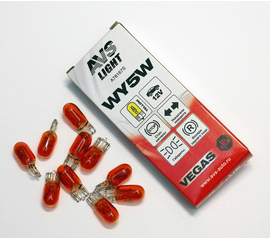 Лампа AVS Vegas 12V. WY5W "yellow" (W2, 1x9, 5d) BOX (10 шт.)