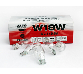 Лампа AVS Vegas 12V. W18W (W2, 1x9, 5d) BOX (10 шт.)