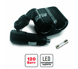 Разветвитель прикуривателя AVS 12/24 (на 2 выхода) CS204 со светодиодной подсветкой