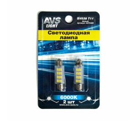 Лампа светодиодная T11 SV038 /белый/ (SV8, 5) 8SMD 2835, 39 мм, блистер 2 шт