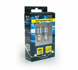 Лампа светодиодная T15 S022A /жёлтый/ (BA15S) 13SMD 5050 12V 1 contact, коробка 2 шт.