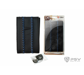 Оплётка на руль PSV со шнуровкой GLORY Fiber (Черный/Отстрочка синяя) M экокожа