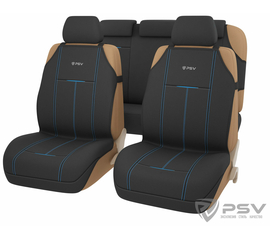 Авточехлы майки универсальные PSV Laser Plus (Черный/отстрочка синяя)