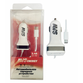 USB автомобильное зарядное устройство AVS 1 порт+ Type C UC-443 (2, 4А)