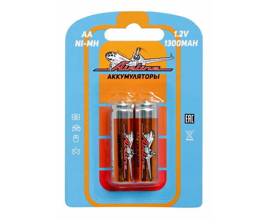 Батарейки AA HR6 аккумулятор Ni-Mh 1300 mAh 2шт. AirLine AA-13-02