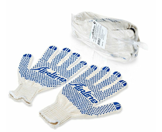 Перчатки ХБ с ПВХ покрытием, белые, (5 пар), 150Т/7,5 класс AirLine AWG-C-01