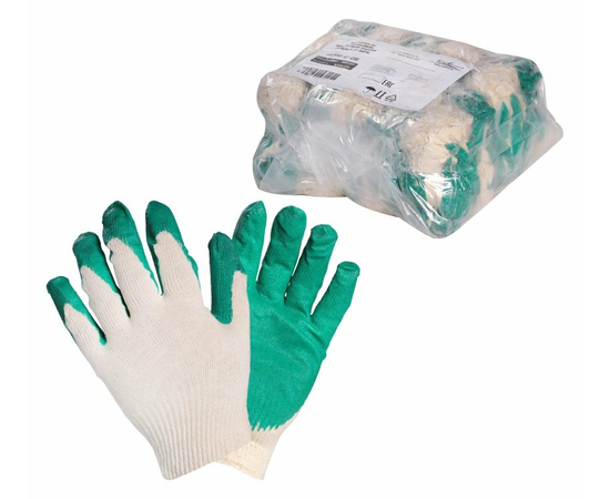 Перчатки ХБ с латексным покрытием ладони, зеленые (1 пара) AirLine AWG-C-06