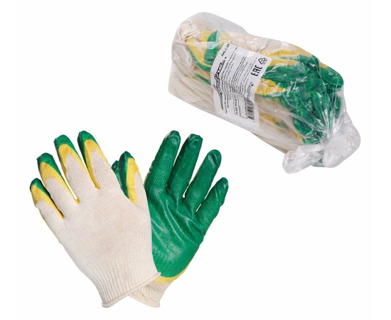 Перчатки ХБ с двойным латексным покрытием ладони, зеленые (5 пар) AirLine AWG-C-09