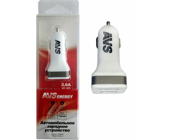 USB автомобильное зарядное устройство AVS 2 порта UC-323 (3, 6А)