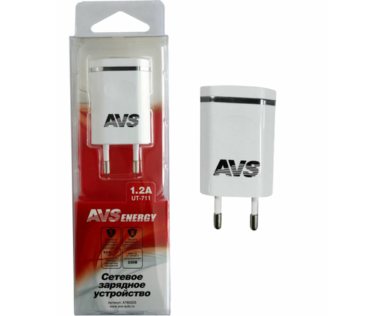 USB сетевое зарядное устройство AVS 1 порт UT-711 (1, 2А)