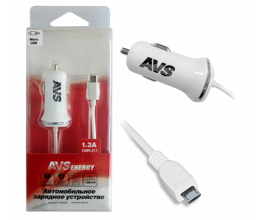 Автомобильное зарядное устройство AVS с micro USB CMR-211 (1, 2А)