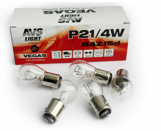 Лампа AVS Vegas 24V. P21/4W (BAZ15d) BOX (10 шт.) смещенный штифт