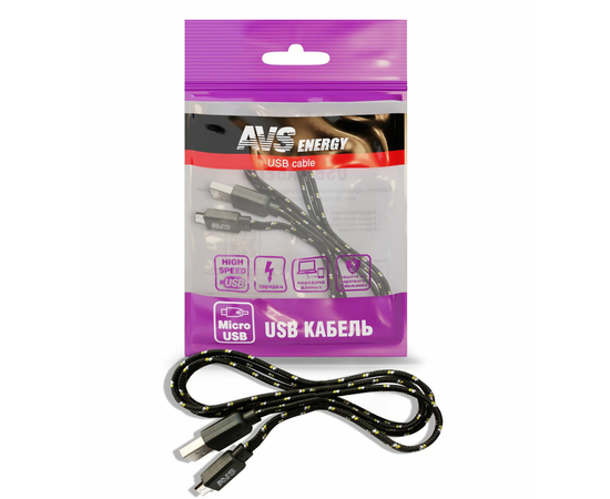 Кабель AVS micro USB (1м) MR-321 (плоский текстиль)