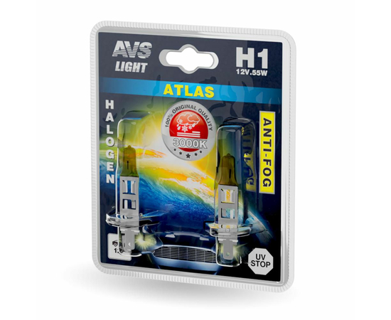 Лампа галогенная AVS ATLAS ANTI-FOG / желтый H1.12V.55W (блистер, 2 шт.)