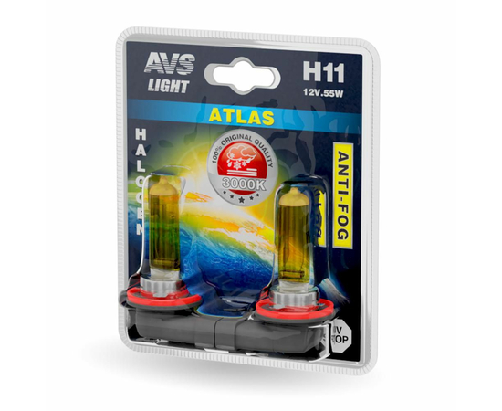 Лампа галогенная AVS ATLAS ANTI-FOG / желтый H11.12V.55W (блистер, 2 шт.)
