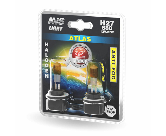 Лампа галогенная AVS ATLAS ANTI-FOG / желтый H27/880 12V.27W (блистер, 2 шт.)