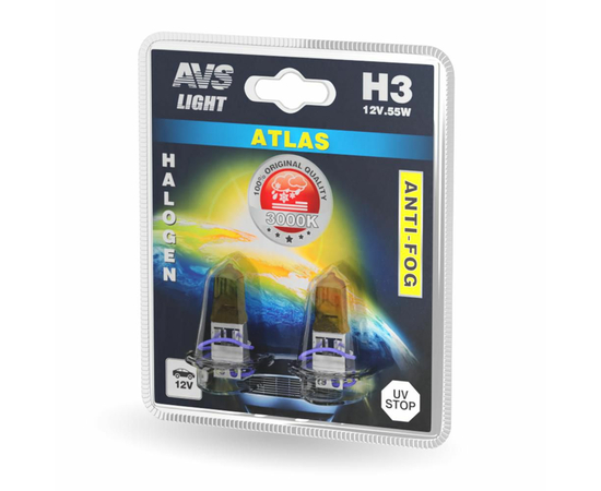 Лампа галогенная AVS ATLAS ANTI-FOG / желтый H3.12V.55W (блистер, 2 шт.)