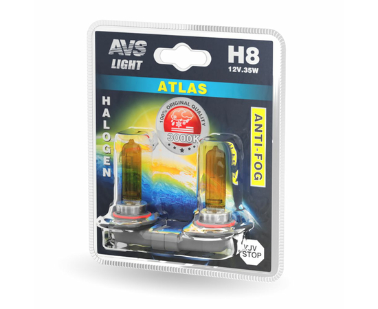 Галогенная лампа AVS /ATLAS ANTI-FOG/желтый H8.12V.35W.блистер-2шт.