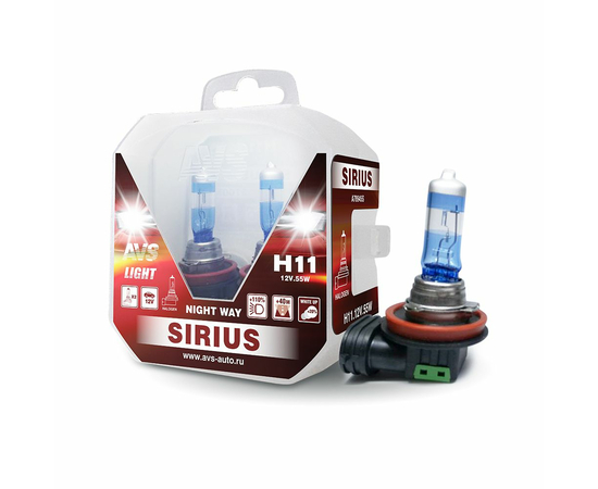 Лампа галогенная AVS SIRIUS NIGHT WAY H11.12V.55W Plastic box -2 шт.