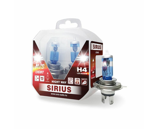 Лампа галогенная AVS SIRIUS NIGHT WAY H4.12V.60/55W Plastic box -2 шт.